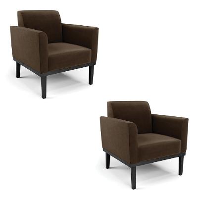 Kit 2 Poltronas Base De Madeira Fixa Preto Marisa Suede Marrom D03 - D'Rossi