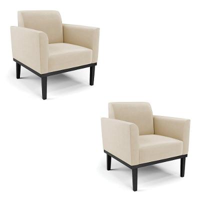 Kit 2 Poltronas Base De Madeira Fixa Preto Marisa Suede Bege D03 - D'Rossi