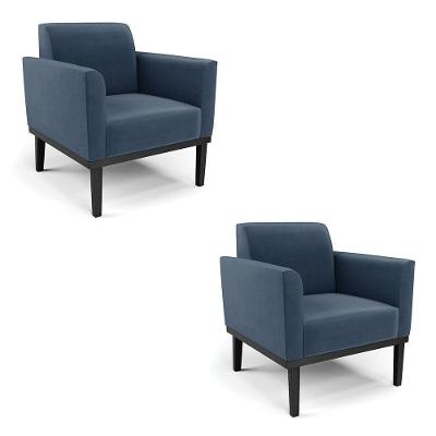 Kit 2 Poltronas Base De Madeira Fixa Preto Marisa Suede D03 - D'Rossi Azul Marinho