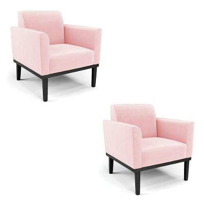 Kit 2 Poltronas Base De Madeira Fixa Preto Marisa Suede D03 - D'Rossi Rosa Bebê