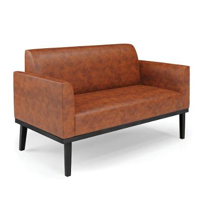 Sofá Namoradeira Com Poltrona Base De Madeira Fixa Preto Marisa Corano D03 - D\'rossi Cor Nozes