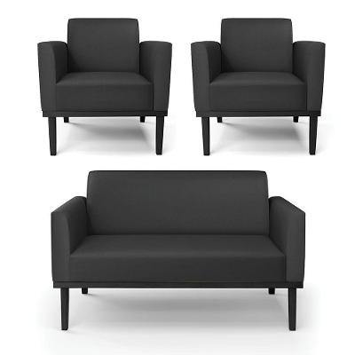 Sofá Namoradeira Com 2 Poltronas Base De Madeira Fixa Preto Marisa Corino D03 - D\'rossi Cor Preto