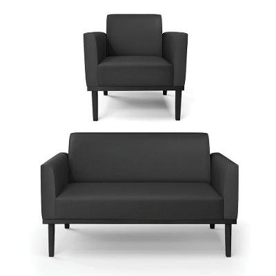 Sofá Namoradeira Com Poltrona Base De Madeira Fixa Preto Marisa Corino Preto D03 - D\'rossi