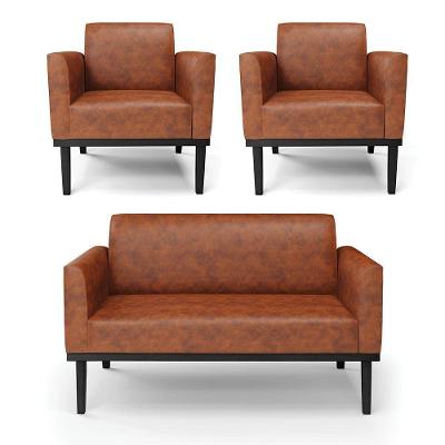 Sofá Namoradeira Com 2 Poltronas Base De Madeira Fixa Preto Marisa Corano D03 - D\'rossi Cor Nozes