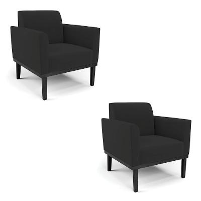Kit 2 Poltronas Base De Madeira Fixa Preto Marisa Veludo Preto D03 - D'Rossi