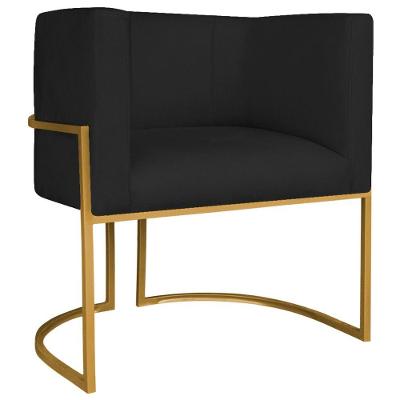 Poltrona Decorativa Luna Base De Ferro Dourado Sintético Cor Preto