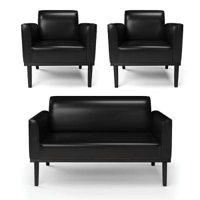 Sofá Namoradeira Com 2 Poltronas Base De Madeira Fixa Preto Marisa Corano D03 - D\'rossi Cor Preto