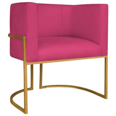 Poltrona Decorativa Luna Base De Ferro Dourado Suede Cor Pink