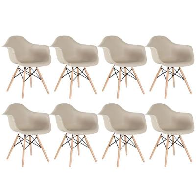 Kit 8 Cadeiras Charles Eames Eiffel Daw Com Braços E Pés De Madeira Clara Nude