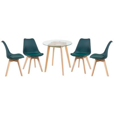 Mesa Redonda 70cm + 4 Cadeiras Verde Escuro Verde-Escuro