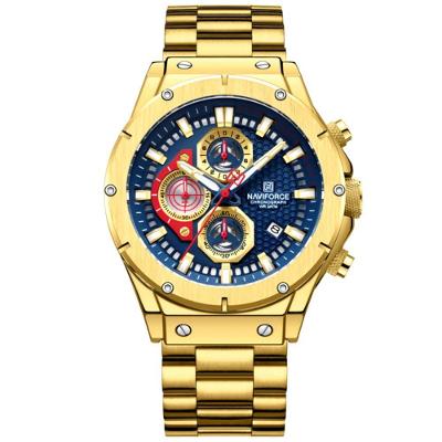 Relógio Masculino Quartzo Pulseira De Aço Inoxidável Casual Esportivo Azul Dourado