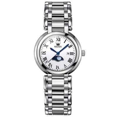 Relógio De Pulso Feminino Lua Minimalista Em Aço Inoxidável Branco