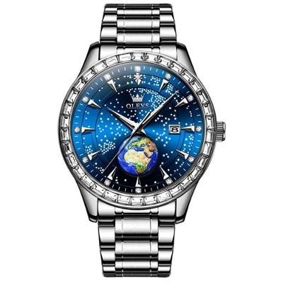 Relógio De Quartzo Casual Masculino Mostrador Céu Estrelado Azul Prata