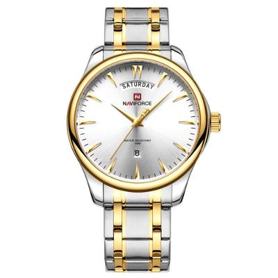 Relógio Masculino De Luxo Em Aço Inoxidável Quartzo Branco Dourado