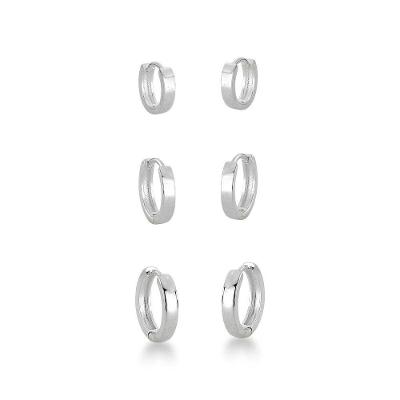 Trio Brincos Argola Chata Lisa Prata 925