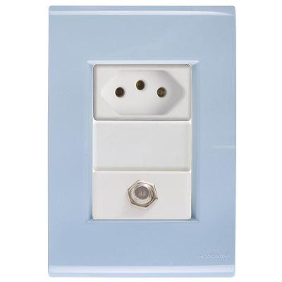 Cj Tomadas 10a E Tv Sat Coaxial Liz Azul Jeans Tramontina Completo Pronto Tramontina