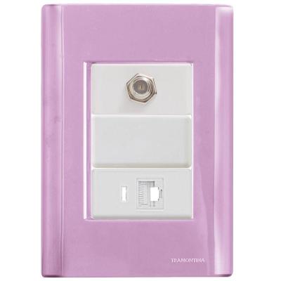 Cj Tomadas Rj45 Ethernet + Tv Coaxial Giz Rosa Tramontina Completo Pronto Tramontina