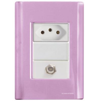 Cj Tomadas 10a E Tv Sat Coaxial Giz Rosa Tramontina Completo Pronto Tramontina