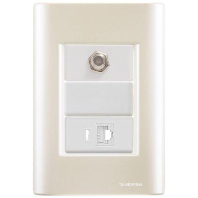 Cj Tomadas Rj45 Ethernet + Tv Coaxial Giz Pérola Tramontina Completo Pronto Tramontina