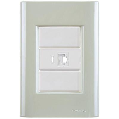 Cj Tomada Rj45 Rj 45 Ethernet Giz Verde Ardósia Tramontina Completo Pronto Tramontina