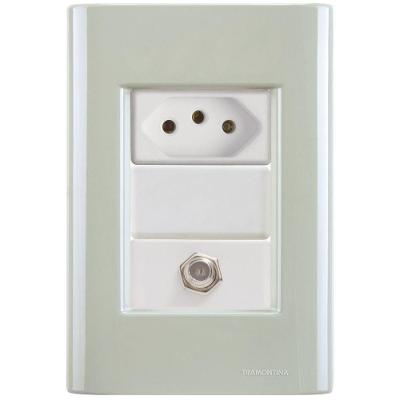 Cj Tomadas 10a E Tv Sat Coaxial Giz Verde Ardósia Tramontina Completo Pronto Tramontina
