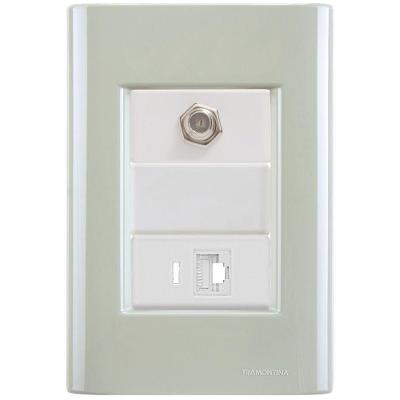 Cj Tomadas Rj45 Ethernet + Tv Coaxial Giz Verde Ardósia Tramontina Completo Pronto Tramontina
