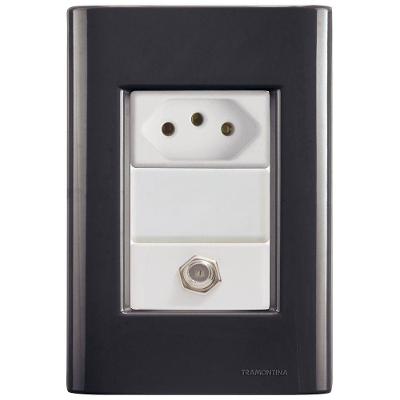 Cj Tomadas 10a E Tv Sat Coaxial Giz Grafite Tramontina Completo Pronto Tramontina