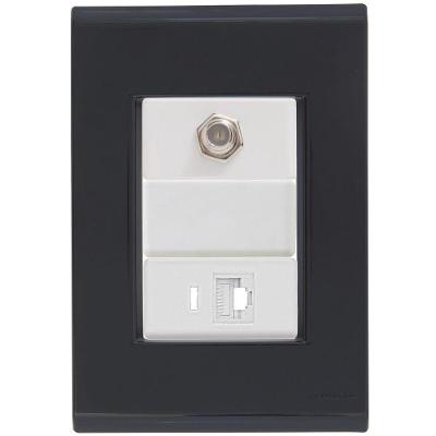 Cj Tomadas Rj45 Ethernet + Tv Coaxial Liz Grafite Tramontina Completo Pronto Tramontina