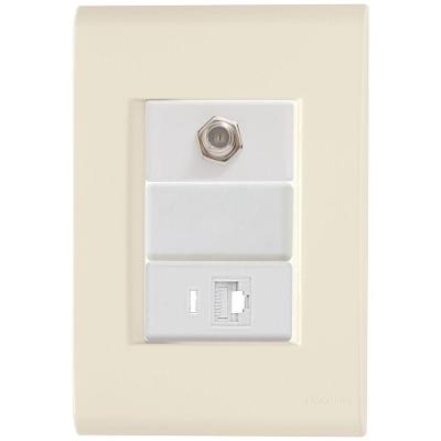 Cj Tomadas Rj45 Ethernet + Tv Coaxial Liz Bege Tramontina Completo Pronto Tramontina