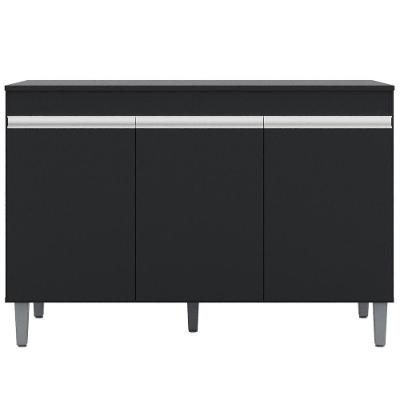 Balcão Gabinete De Pia Sem Tampo 120Cm 3 Portas Manu Preto