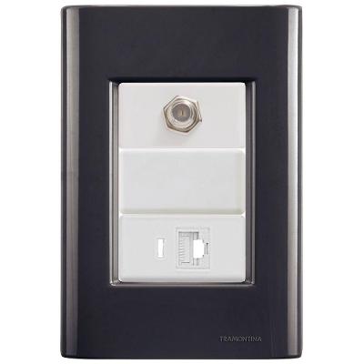 Cj Tomadas Rj45 Ethernet + Tv Coaxial Giz Grafite Tramontina Completo Pronto Tramontina