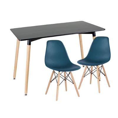 Kit - Mesa De Jantar Retangular Eames 60 X 120 Cm Preto + 2 Cadeiras Eiffel Dsw Azul Petróleo