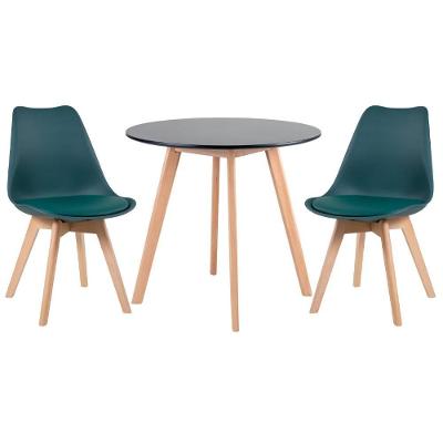 Mesa Redonda 80cm Preto + 2 Cadeiras Verde Escuro