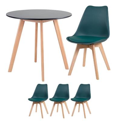 Mesa Redonda 80cm Preto + 3 Cadeiras Verde Escuro