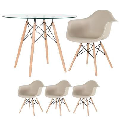 Mesa Redonda Com Tampo De Vidro 100 Cm + 3 Cadeiras Nude