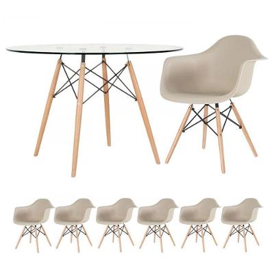 Mesa Redonda Eames Com Tampo De Vidro 120 Cm + 6 Cadeiras Eiffel Daw Nude Nude