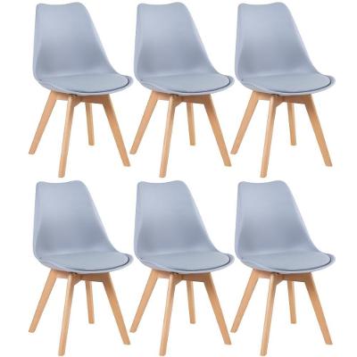 Kit 6 Cadeiras Com Assento Estofado Cinza Claro