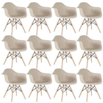 Kit 12 Cadeiras Charles Eames Eiffel Daw Com Braços E Pés De Madeira Clara Nude