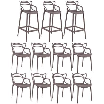 8 Cadeiras + 3 Banquetas Altas Masters Allegra Fendi