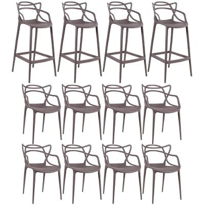 8 Cadeiras + 4 Banquetas Altas Masters Allegra Fendi