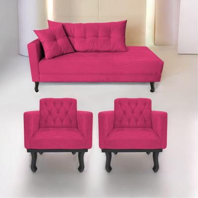 Kit Diva Recamier Azura 160Cm Lado Direito E 02 Poltronas Classic Suede - Amarena Móveis Pink