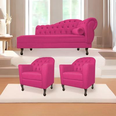 Kit Diva Recamier Diana 160Cm Lado Esquerdo E 02 Poltronas Julia Suede - Doce Sonho Móveis Pink