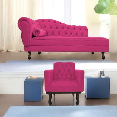 Kit Diva Recamier Diana 185Cm Lado Direito E 01 Poltrona Classic Suede - Doce Sonho Móveis Pink