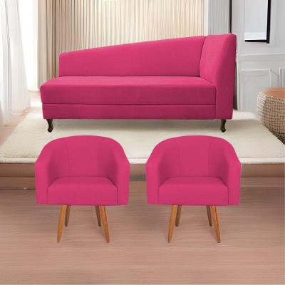 Kit Diva Recamier Heitor 185Cm Lado Esquerdo E 02 Poltronas Luiza Suede - Amarena Móveis Pink