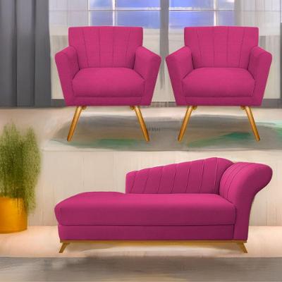 Kit Diva Recamier Vanessa 185Cm Lado Esquerdo E 02 Poltronas Laura Suede - Amarena Móveis Pink