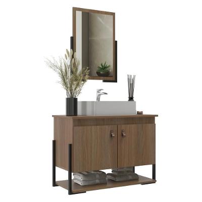 Gabinete Banheiro 60cm 2 Portas Com Cuba E Espelheira Multimóveis Cr10106 Noce Noce