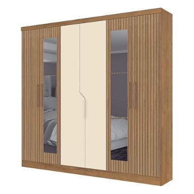 Guarda-roupas 6 Portas Com Espelhos Multimóveis Cr35121 Canelato Rústico 3d/natura Off White
