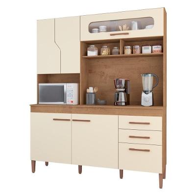 Cozinha Compacta 160cm Com 6 Portas E 2 Gavetas Multimóveis Cr20111 Canelato Rústico/nat Off White