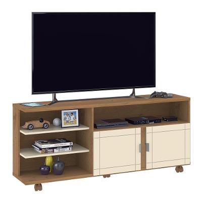 Rack Tv Até 65" Com 2 Portas E Rodízios Multimóveis Cr45222 Canelato Rústico/natura Off White