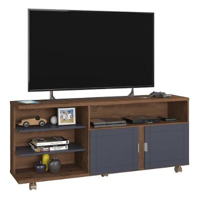Rack Tv Até 65" Com 2 Portas E Rodízios Multimóveis Cr45222 Freijó Rústico/grafite